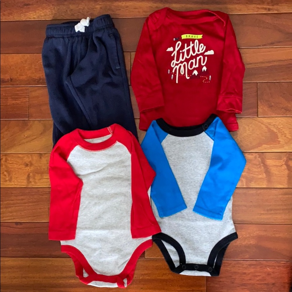 Bundle of boys long sleeve onesies & fleece pants